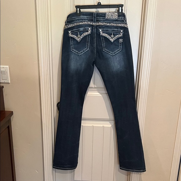 Miss Me Dark Blue Boot Cut Jeans with Embellished Pockets - Picture 2 of 7
